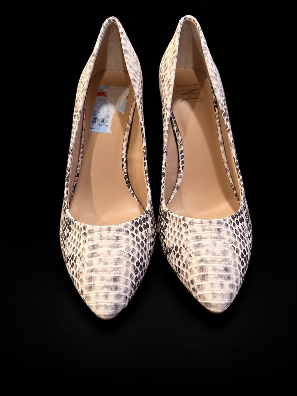INC International Concepts White and Brown Snake-Print Pointed Pumps